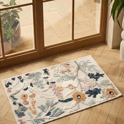 Gardenia Daisy Indoor Outdoor Low Pile Area Rug Floral Design