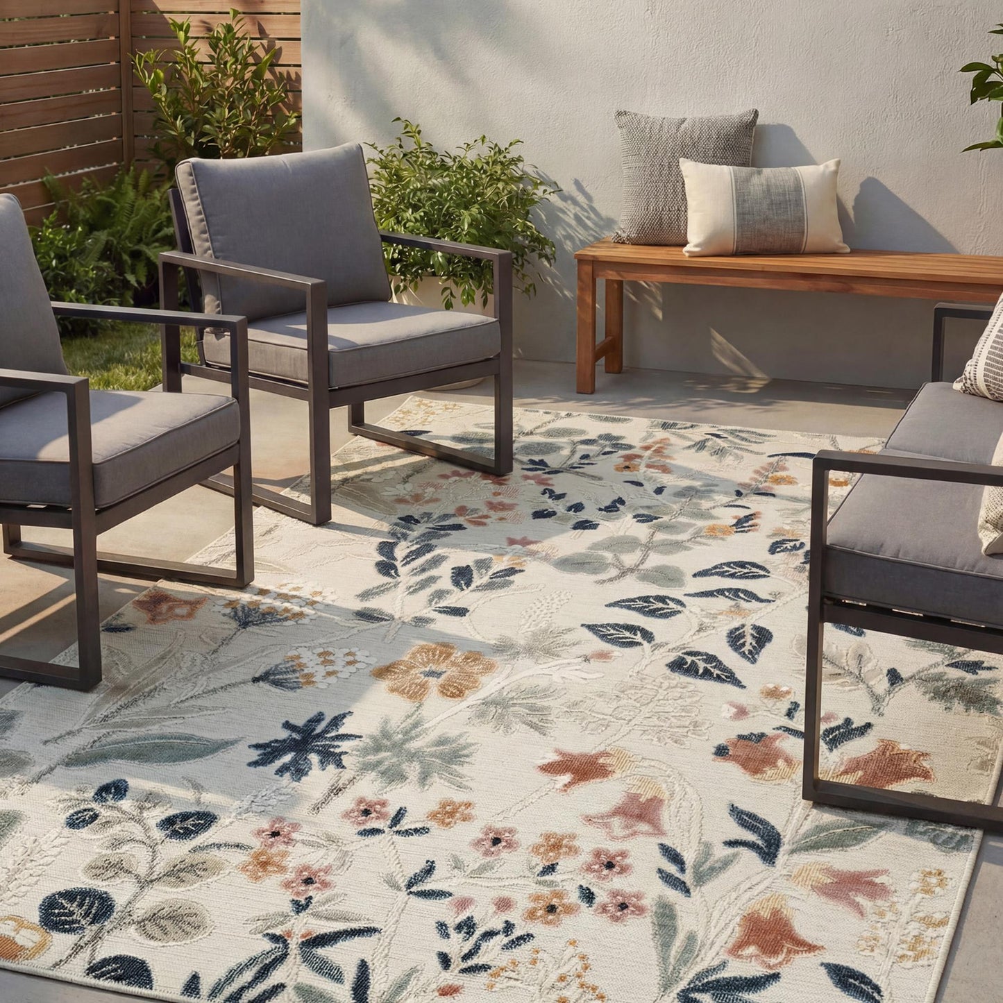 Gardenia Daisy Indoor Outdoor Low Pile Area Rug Floral Design
