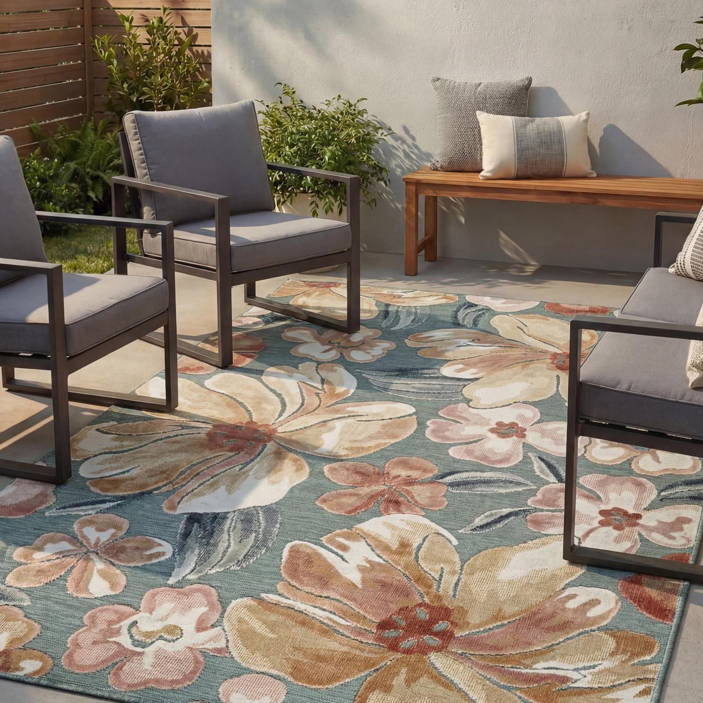 Gardenia Jasmine Indoor Outdoor Low Pile Area Rug Floral Design