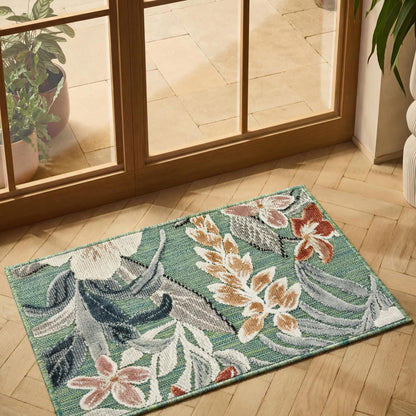 Gardenia Lily Indoor Outdoor Low Pile Area Rug Floral Design