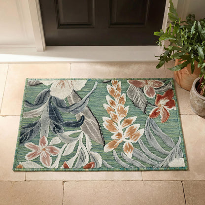 Gardenia Lily Indoor Outdoor Low Pile Area Rug Floral Design