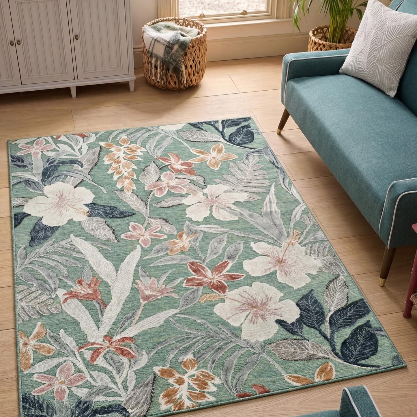 Gardenia Lily Indoor Outdoor Low Pile Area Rug Floral Design