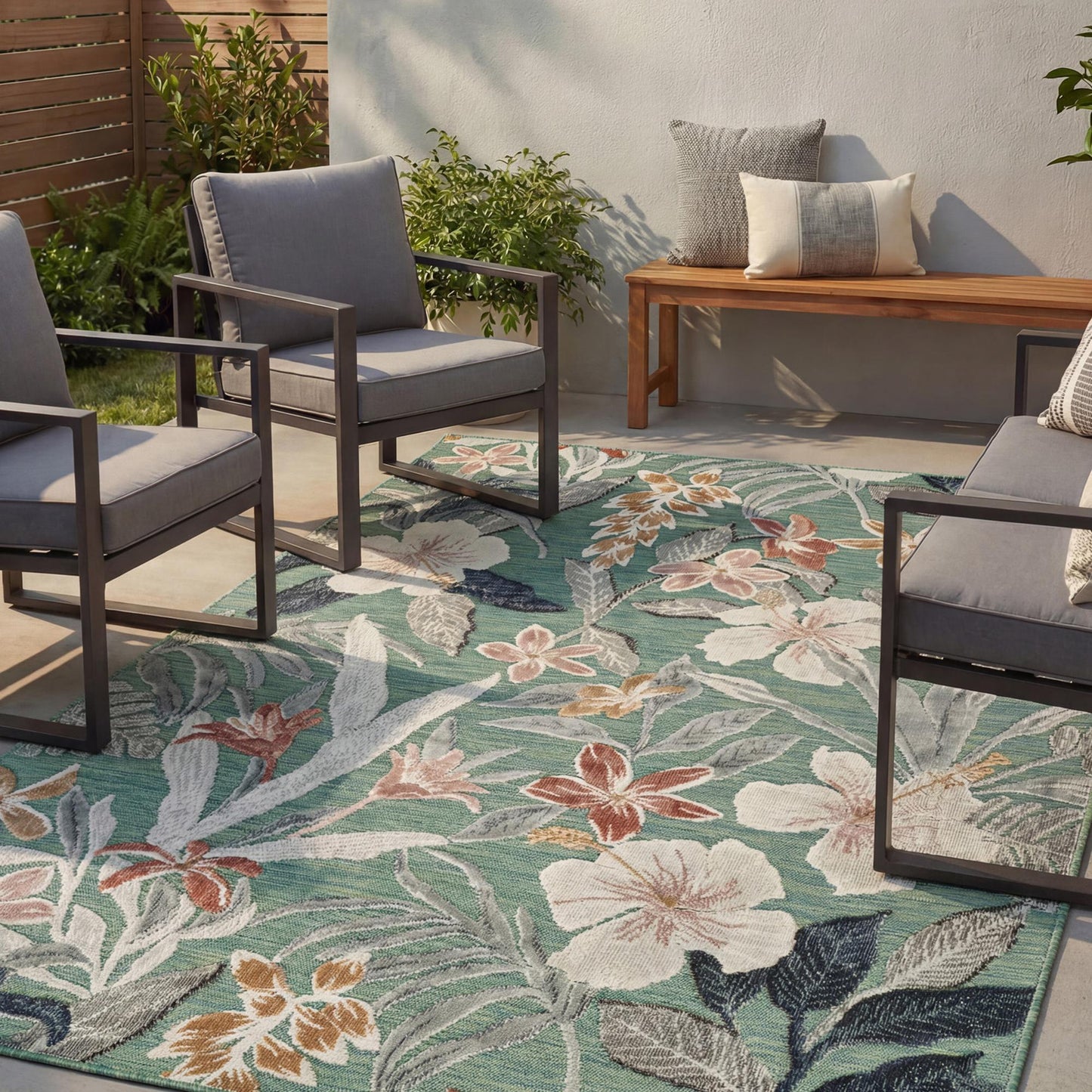 Gardenia Lily Indoor Outdoor Low Pile Area Rug Floral Design