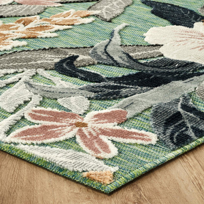 Gardenia Lily Indoor Outdoor Low Pile Area Rug Floral Design
