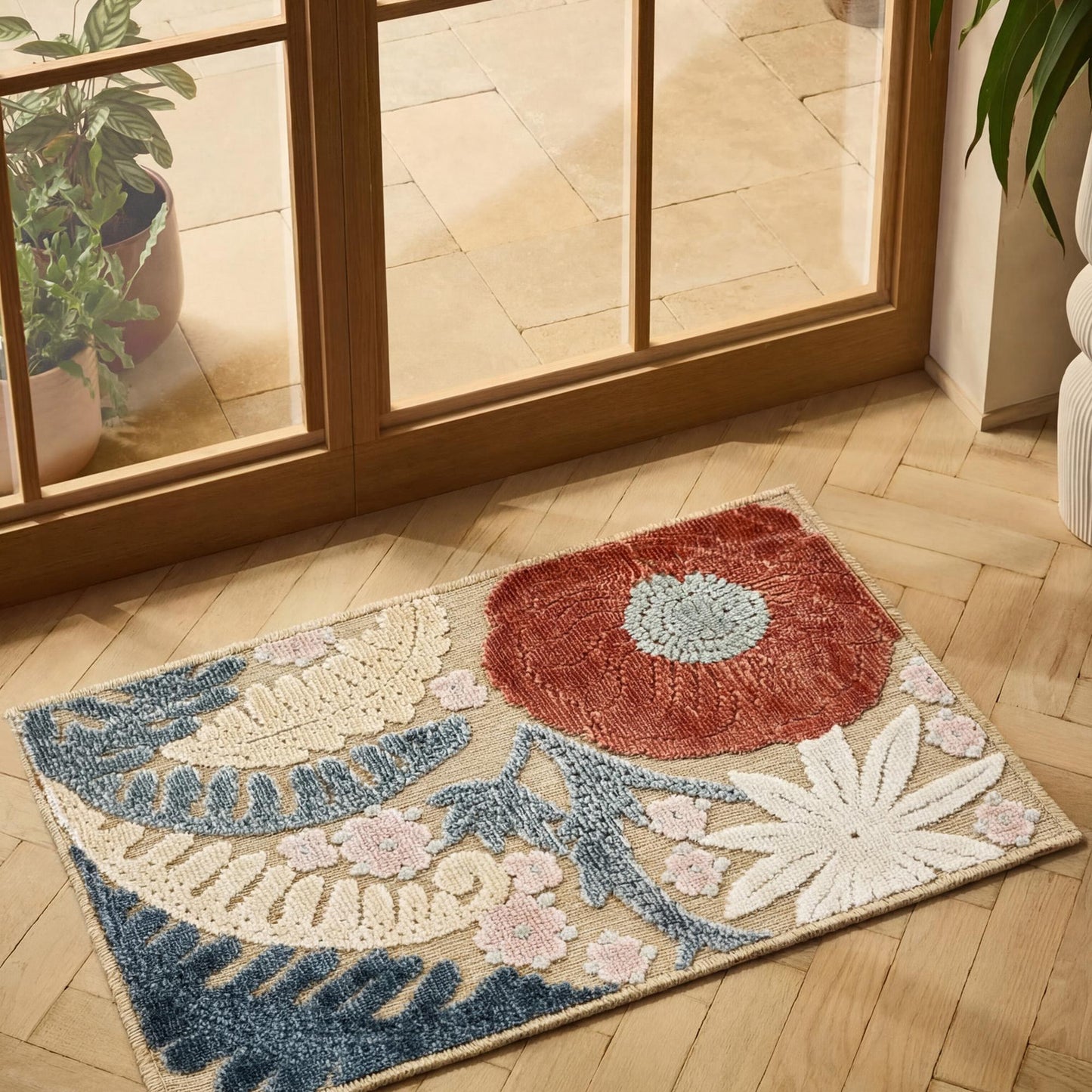 Gardenia Orchid Indoor Outdoor Low Pile Area Rug Floral Design