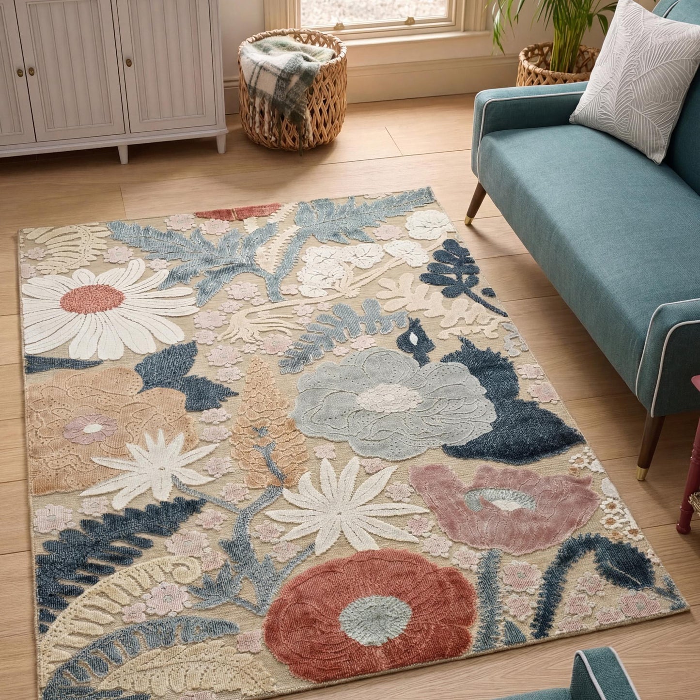Gardenia Orchid Indoor Outdoor Low Pile Area Rug Floral Design
