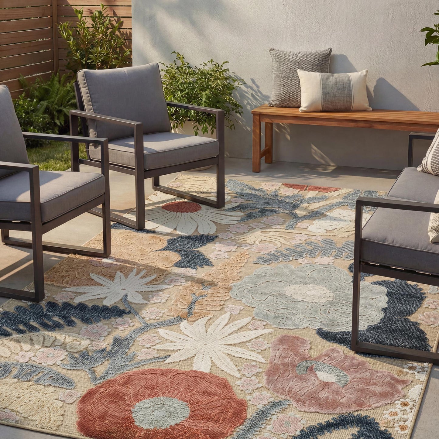 Gardenia Orchid Indoor Outdoor Low Pile Area Rug Floral Design