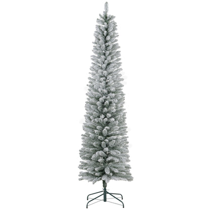 7 Foot Artificial Pencil Christmas Tree with Snow Flocked Tips, White