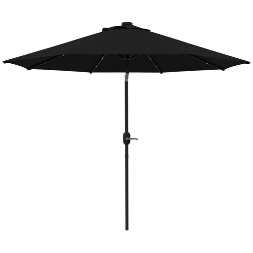 2.7m Outdoor Patio Garden Umbrella Parasol with Tilt Crank and 24 LEDs Lights, Black