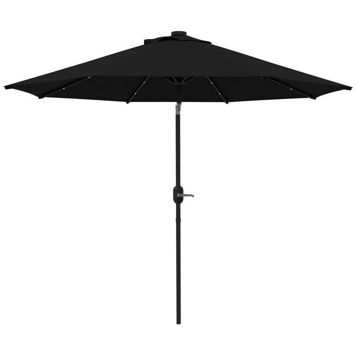 2.7m Outdoor Patio Garden Umbrella Parasol with Tilt Crank and 24 LEDs Lights, Black