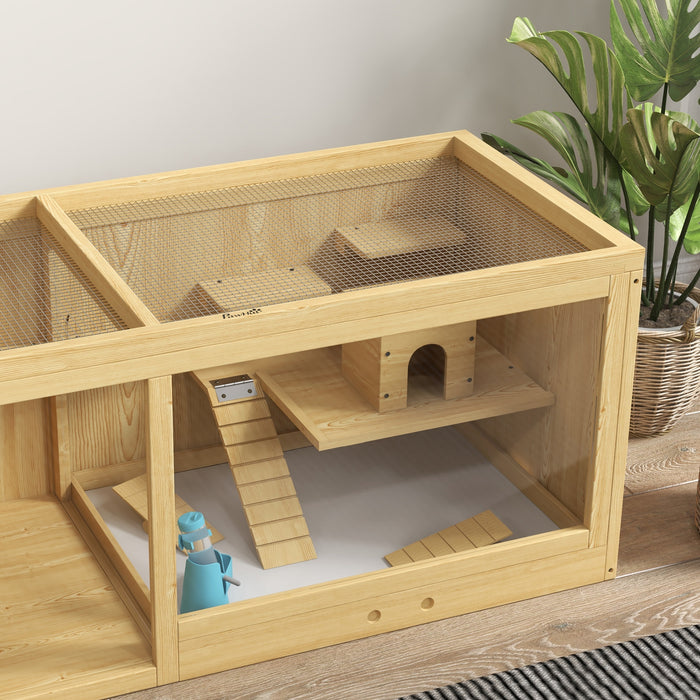 Wooden Hamster Cage with Water Bottle, Platforms, Openable Roof