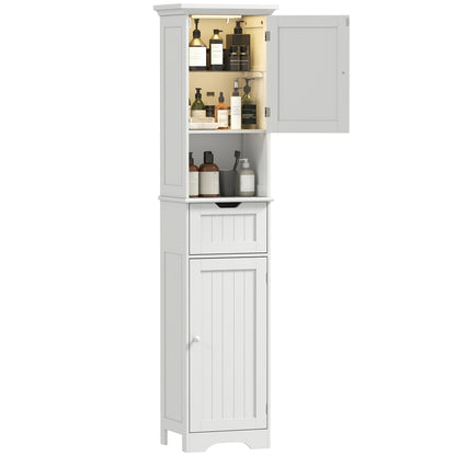 170cm Tall Bathroom Storage Cabinet with LED Light, Adjustable Shelf