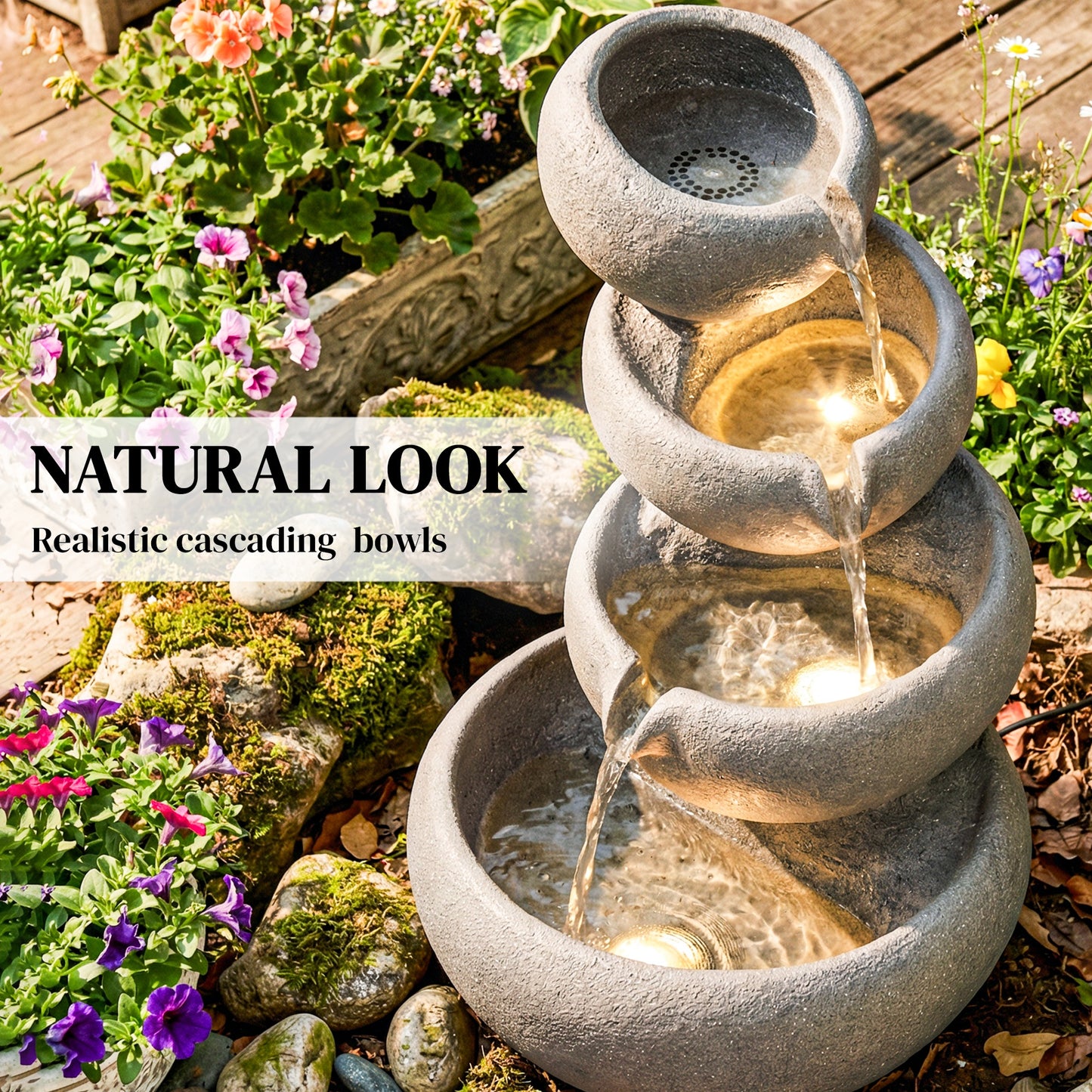 Water Fountain Outdoor, 4-Tier Garden Water Feature