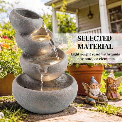 Water Fountain Outdoor, 4-Tier Garden Water Feature