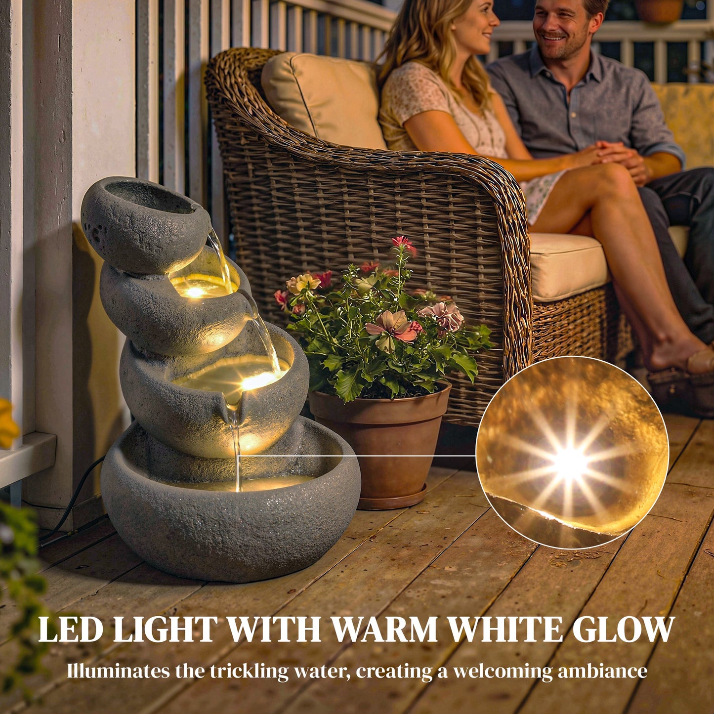 Water Fountain Outdoor, 4-Tier Garden Water Feature