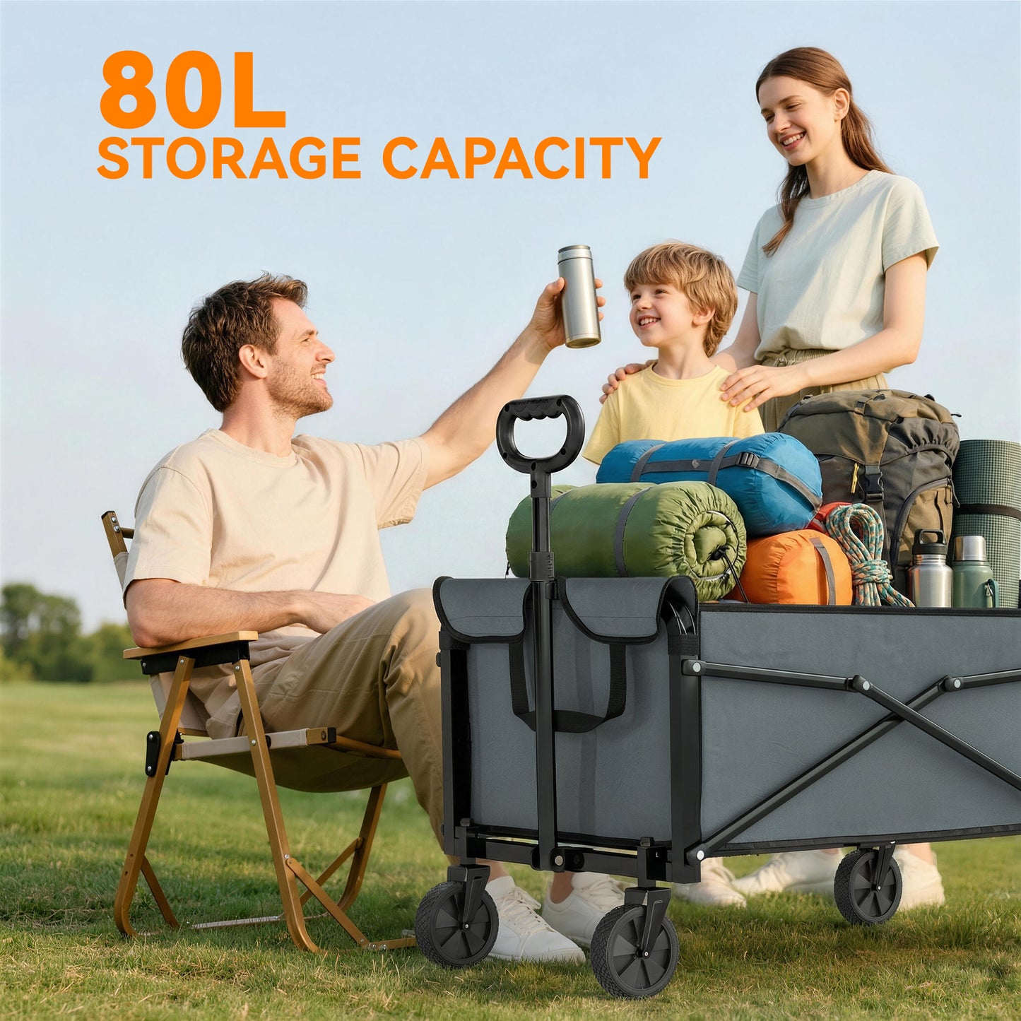 81L Festival Trolley on Wheels, Garden Folding Trolley Cart, Grey