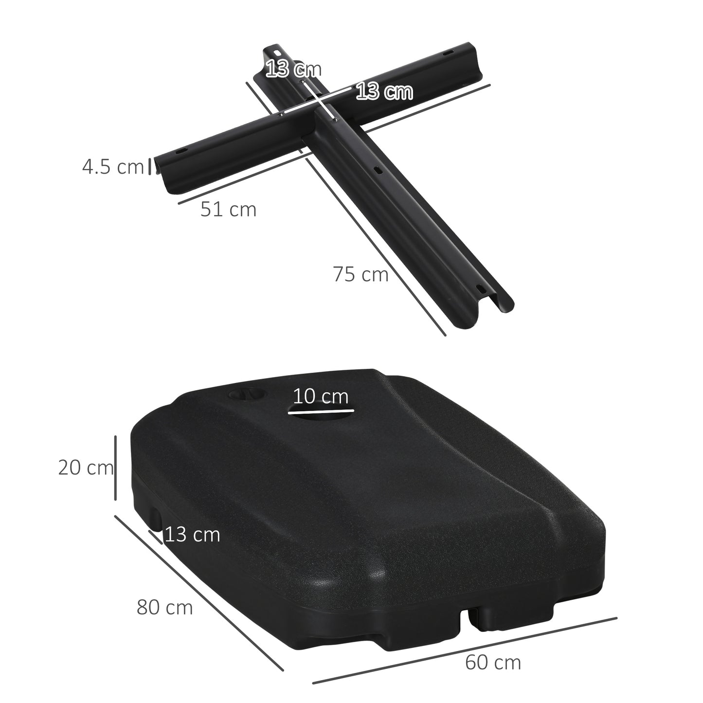 7.5kg Parasol Base w/ Wheels Water and Sand, Up to 100kg Black