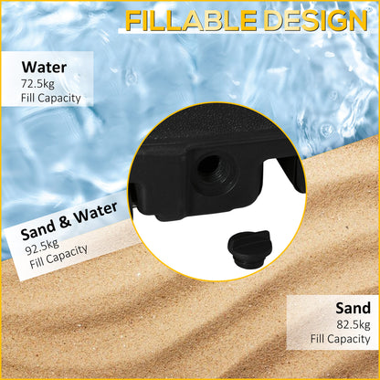 7.5kg Parasol Base w/ Wheels Water and Sand, Up to 100kg Black