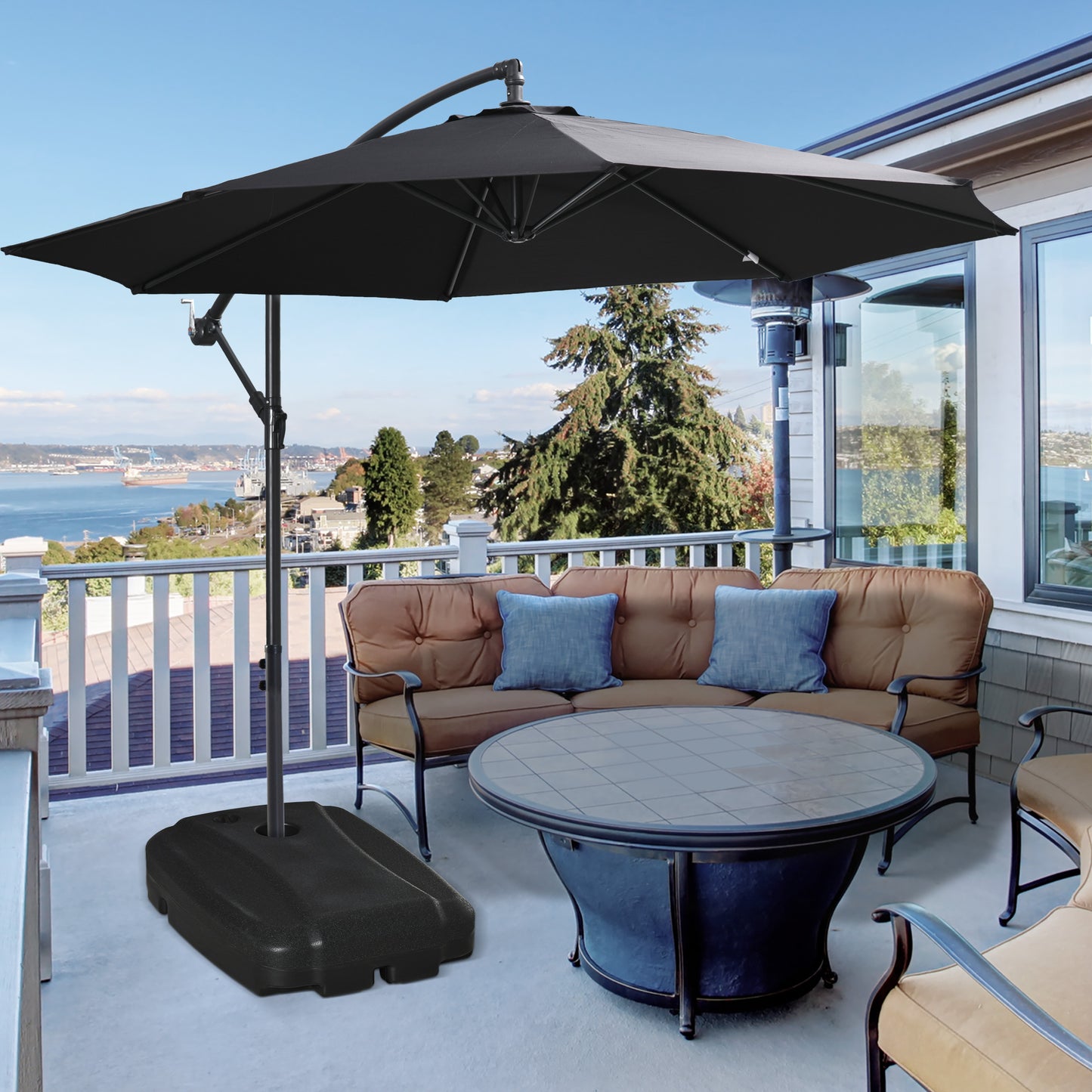 7.5kg Parasol Base w/ Wheels Water and Sand, Up to 100kg Black