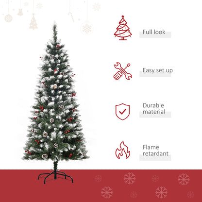 5ft Snow-Flecked Artificial Christmas Tree with Red Berries, Pinecones & 408 Tips