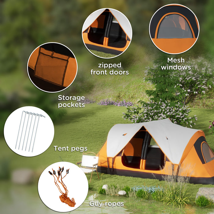 Camping Tent for 6-8 Man with 2000mm Waterproof Rainfly and Carry Bag for Fishing Hiking Festival, Orange