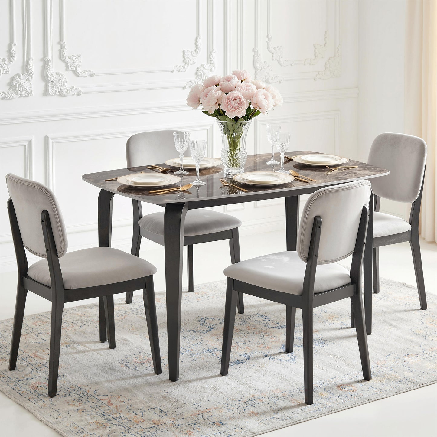 Dining Table for 4, Kitchen Table with Sintered Stone Tabletop, Brown