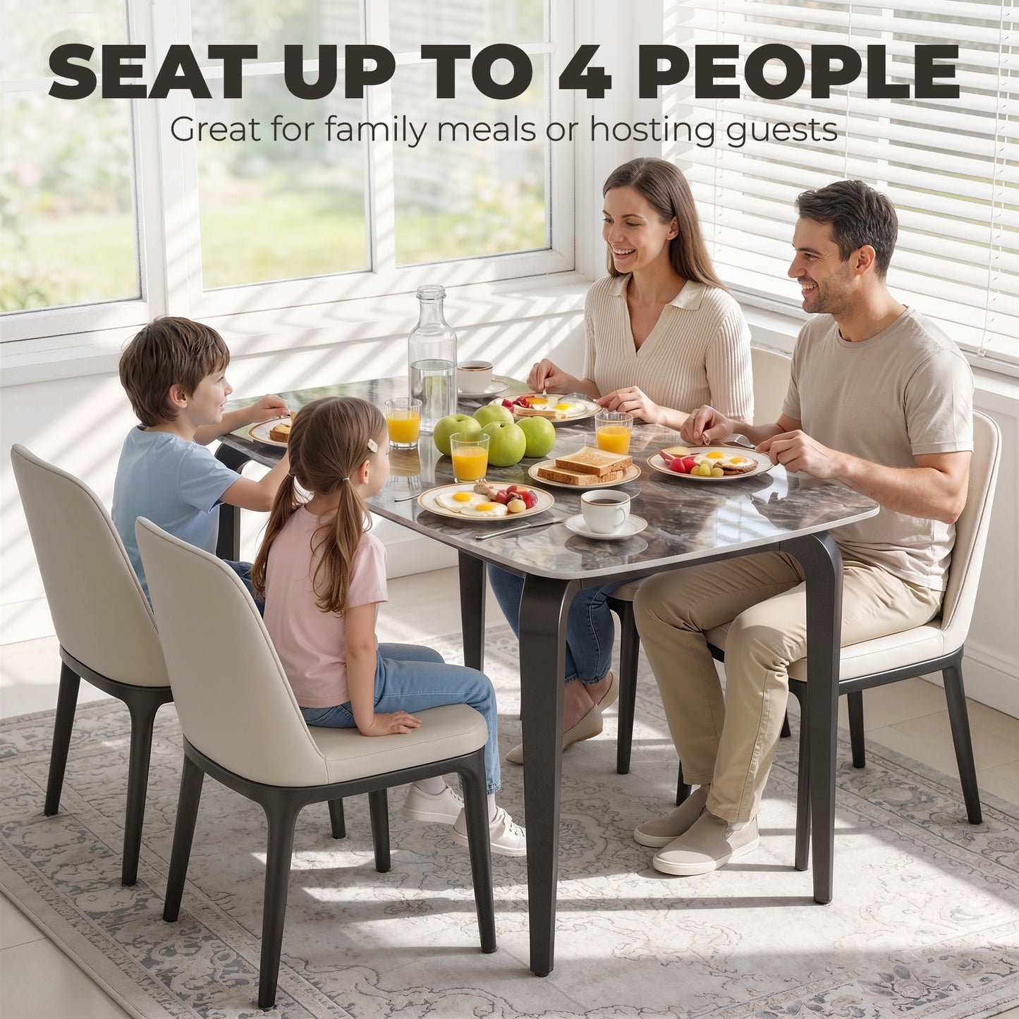 Dining Table for 4, Kitchen Table with Sintered Stone Tabletop, Brown