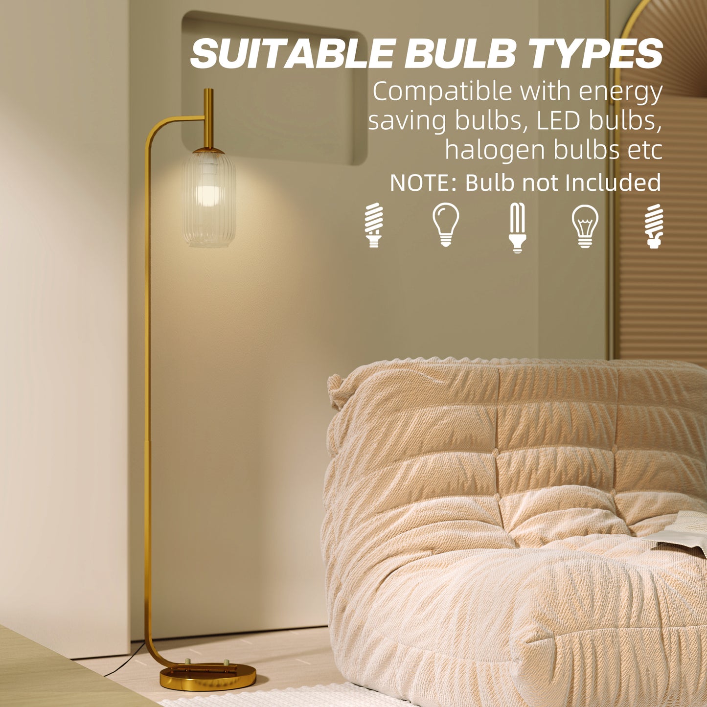 Modern Floor Lamp with Glass Lampshade, Foot Switch for Living Room