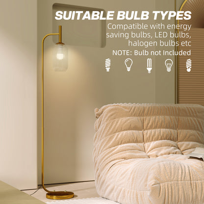 Modern Floor Lamp with Glass Lampshade, Foot Switch for Living Room