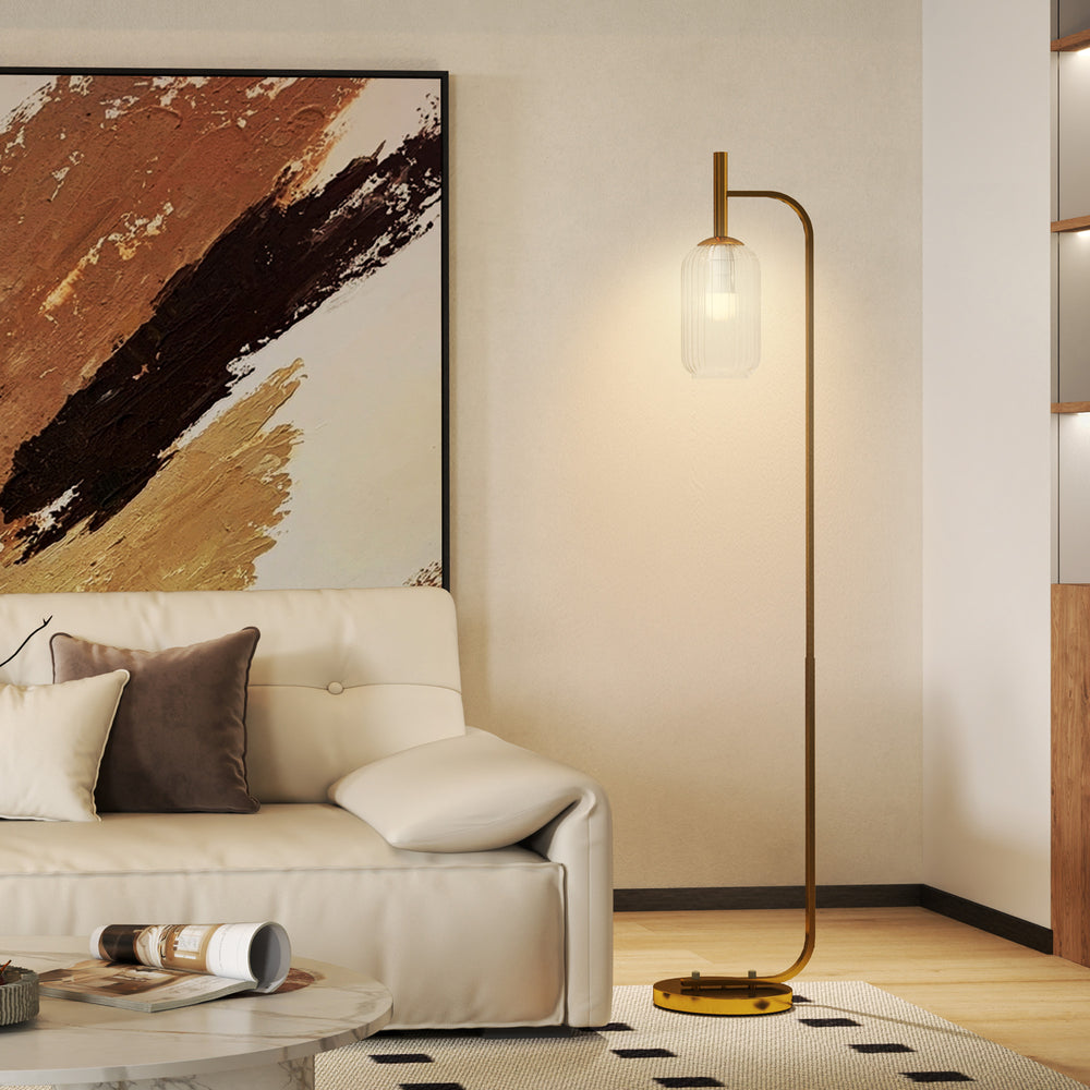 Modern Floor Lamp with Glass Lampshade, Foot Switch for Living Room