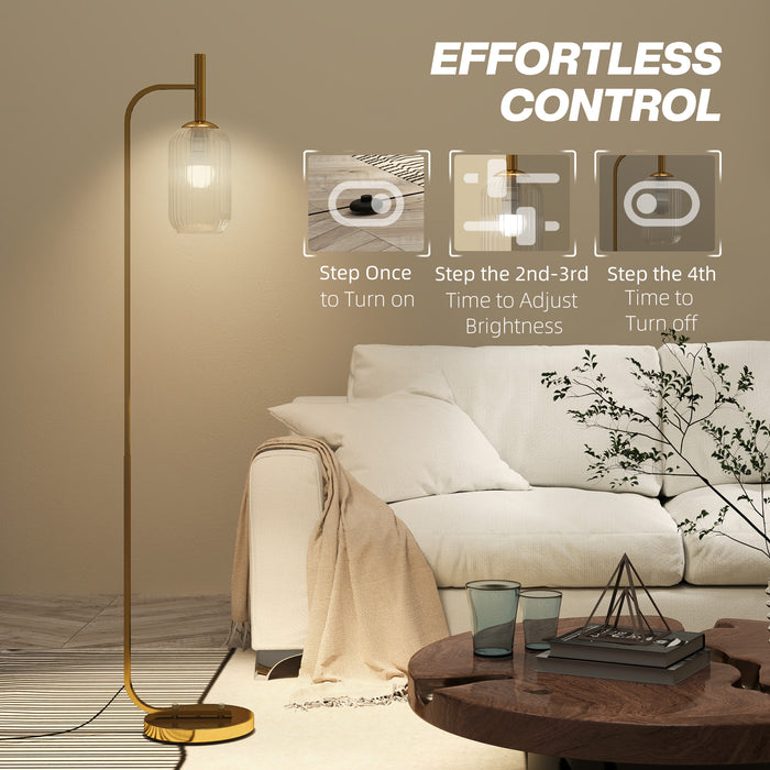 Modern Floor Lamp with Glass Lampshade, Foot Switch for Living Room