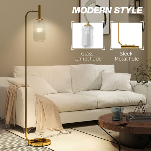 Modern Floor Lamp with Glass Lampshade, Foot Switch for Living Room