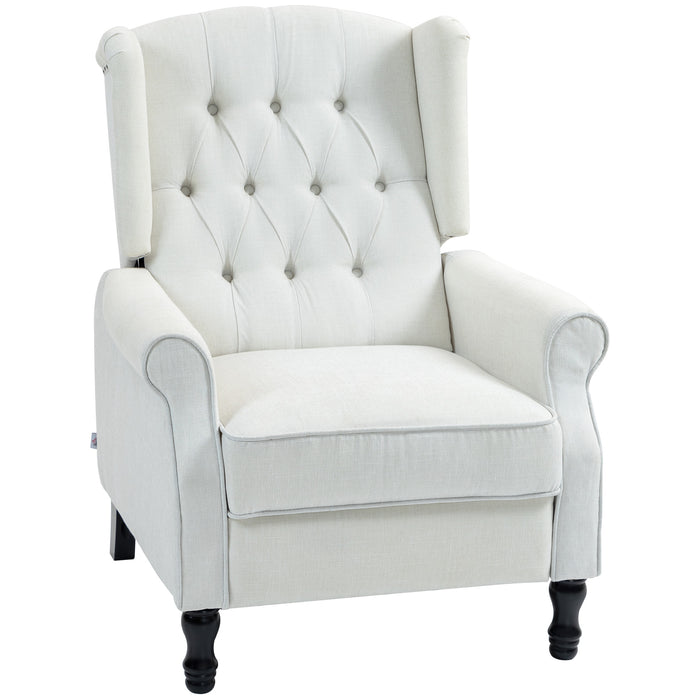 Manual Reclining Armchair Recliner with Footrest Cream White