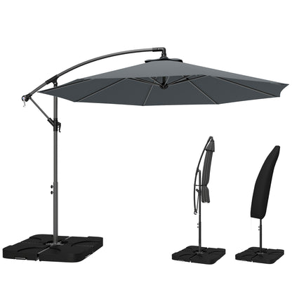 3(m) Banana Parasol Cantilever Umbrella Garden w/ Base Weights - Dark Grey