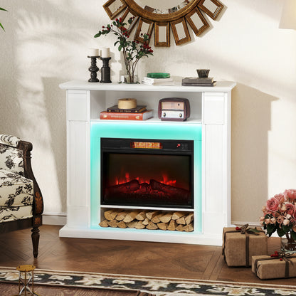 1800W Inset Electric Fireplace with RGB LED Lights, White