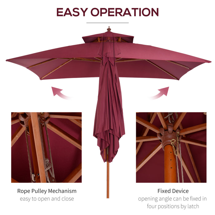 3m Patio Umbrella Bamboo Umbrella Parasol-Wine Red