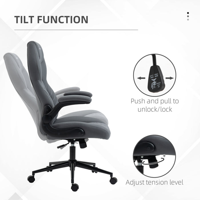 Home Office Desk Chair, Computer Chair with Flip Up Armrests, Swivel Seat and Tilt Function, Grey