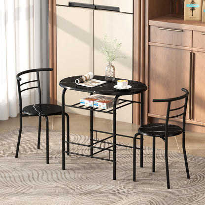 Breakfast Bar Table and Stools Set, Dining Room Set with Shelf, Black
