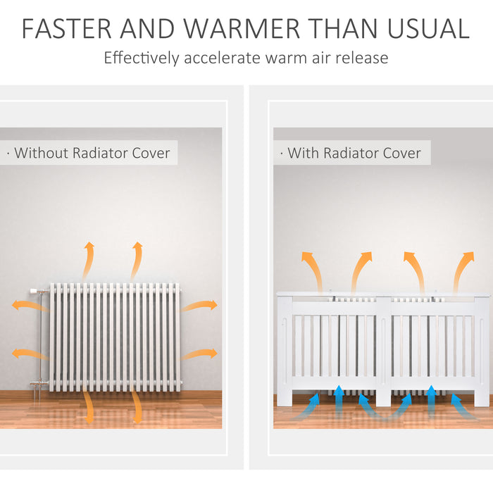 Slatted Radiator Cover Painted Cabinet MDF Lined Grill in White (152L x 19W x 81H cm)