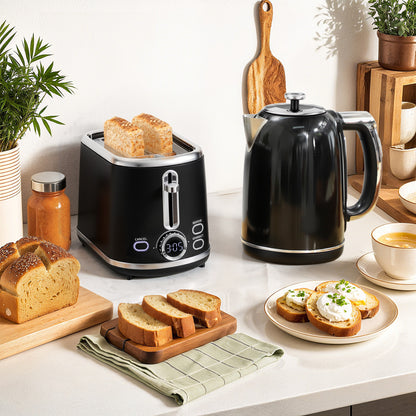 1.7L 3000W Kettle and 2 Slice Toaster with Keep Warm Memory Function