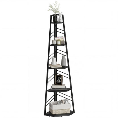 5-Tier Corner Bookcase, Floor Standing Shelving Unit, Black
