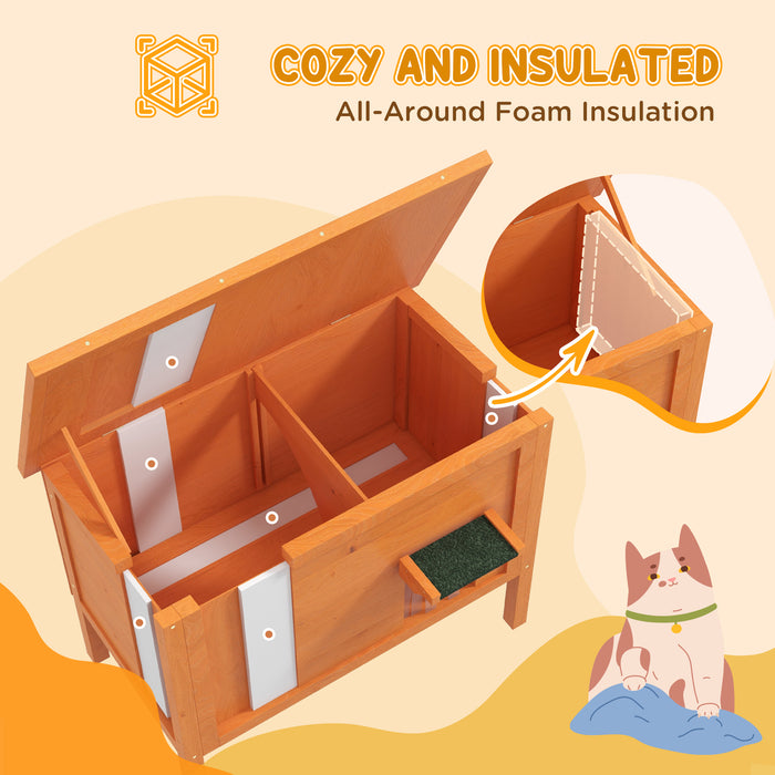 Outdoor Feral Cat House Insulated w/ Openable Roof - Orange