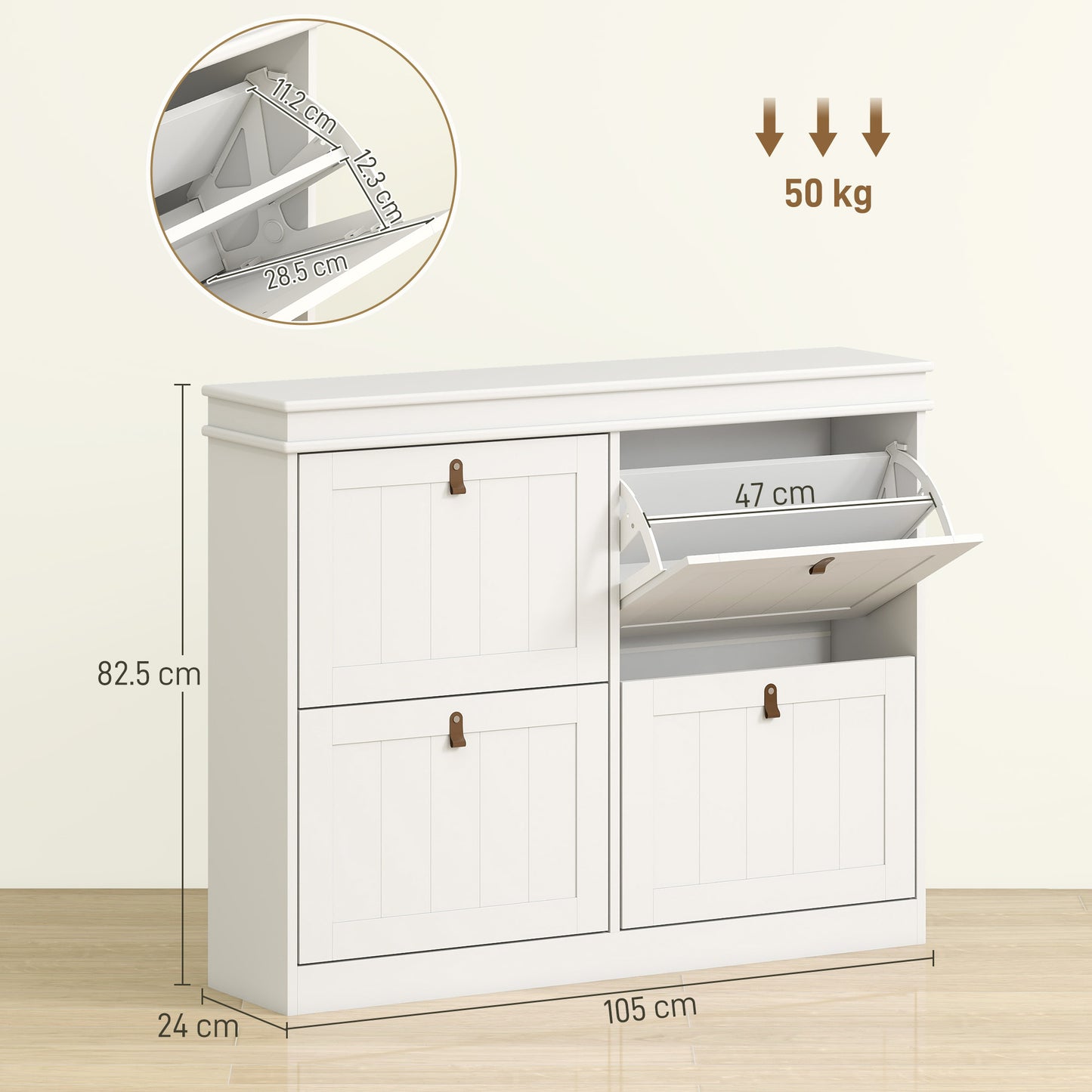 Slim Shoe Cabinet with Adjustable Shelves for Hallway, White