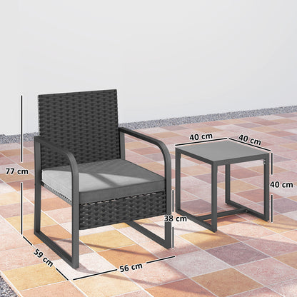 Rattan Bistro Set, 3 Piece Garden Furniture Set Cushions, Black