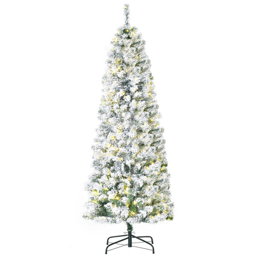 6 Feet Prelit Artificial Snow Flocked Christmas Tree with Warm White LED Light, Holiday Home Xmas Decoration, Green White