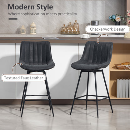 Swivel Bar Stools Set of 2, PU Leather Upholstered Bar Chairs, Black