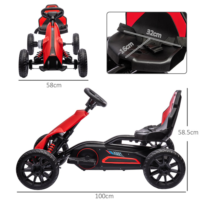 12V Electric Go Kart for Kids, Ride-On Racing Go Kart w/ Forward Reversing, Rechargeable Battery, 2 Speeds, for Kids Aged 3-8, Red