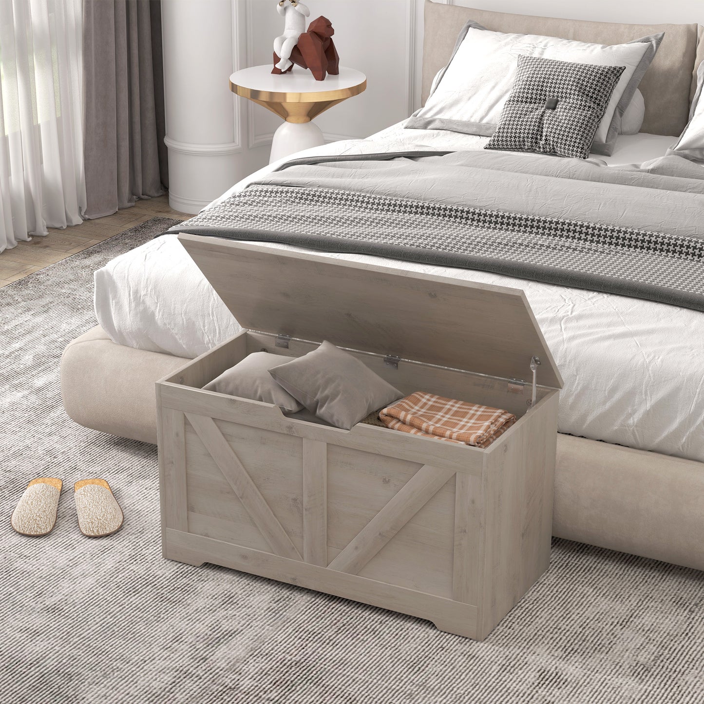 Storage Trunk for Living Room, with Safety Hinges, 80cm, Grey