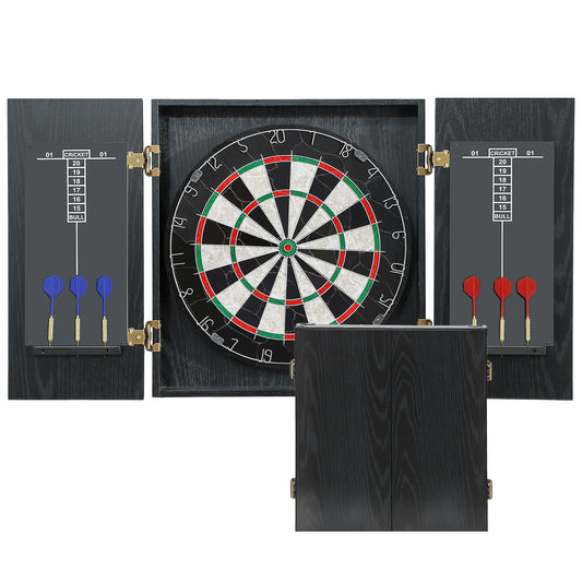 Bristle Dartboard Set with Cabinet, 6 Steel Tip Darts, Dart Board
