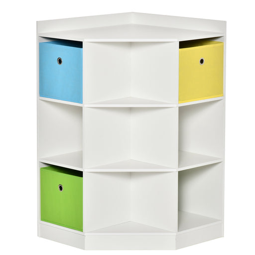 3 Tier Kids Bookcase Toy Organiser Storage w/ 3 Fabric Drawers, White